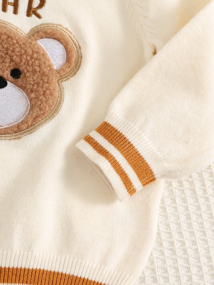 SHEIN Baby Boy Baby Girl Autumn/Winter Casual Round Neck White Bear Sweater, Cute Sweater, Christmas Sweater, Infant Sweater - Multicolor - View 5
