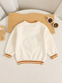 SHEIN 嬰兒男孩嬰兒女孩秋冬休閒圓領白色熊圖案毛衣，可愛毛衣，聖誕毛衣，嬰兒毛衣 - 彩色 - 查看 2