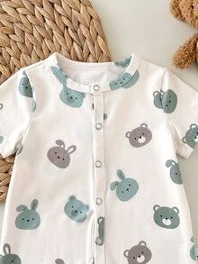 SHEIN 男婴休闲可爱卡通图案针织连体衣 - 白色 - 查看 4