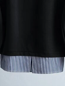 GlowEve CURVE Large-Sized Women's Sweatshirt With Simple And Casual Striped Patchwork Design For Autumn And Winter,Going Out Outfits,Black Top Work Outfits Office - Black - View 4