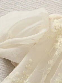 SHEIN 2件組女嬰奶油色花卉刺繡網紗花瓣袖公主洋裝，夏季優雅婚禮賓客首生日派對洗禮禮服 - 米色 - 查看 5