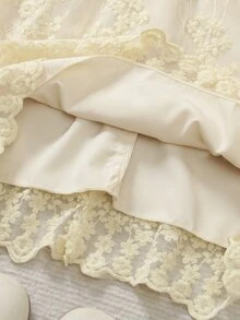 SHEIN 2件組女嬰奶油色花卉刺繡網紗花瓣袖公主洋裝，夏季優雅婚禮賓客首生日派對洗禮禮服 - 米色 - 查看 7