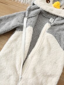 SHEIN 男嬰女嬰新生兒秋冬保暖內裡加厚連帽長袖連身衣，可愛嬰兒連身褲，嬰兒連身衣，秋冬連身褲 - 彩色 - 查看 5
