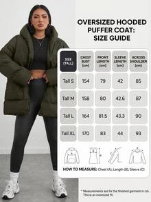 SHEIN Tall Zip Up Hooded Padded Coat With Two Pockets - Dark Grey - View 6