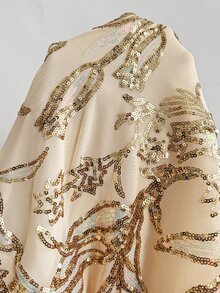 Cravure Plus Size French Elegant One Shoulder Sequin Dress For Evening Party Birthday - Apricot - View 7