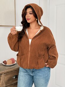 Weeklong Jaket Musim Dingin Berkerudung dengan Lapisan Termal Komposit Bergaris - Coklat - View 4