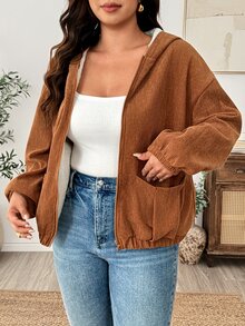 Weeklong Jaket Musim Dingin Berkerudung dengan Lapisan Termal Komposit Bergaris - Coklat - View 3