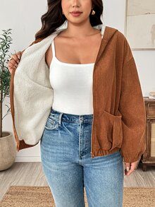 Weeklong Jaket Musim Dingin Berkerudung dengan Lapisan Termal Komposit Bergaris - Coklat - View 7