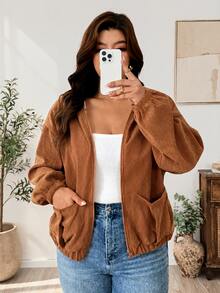 Weeklong Jaket Musim Dingin Berkerudung dengan Lapisan Termal Komposit Bergaris - Coklat - View 5