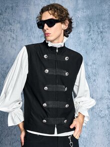 ROMWE MEN Street Life Áo vest nam phong cách sân đấu - màu đen - Xem 8