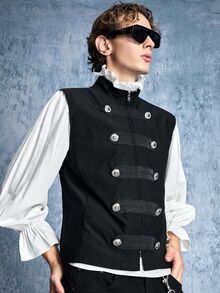 ROMWE MEN Street Life Áo vest nam phong cách sân đấu - màu đen - Xem 7