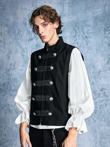 ROMWE MEN Street Life Áo vest nam phong cách sân đấu - màu đen - Xem 4