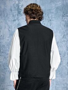 ROMWE MEN Street Life Áo vest nam phong cách sân đấu - màu đen - Xem 3