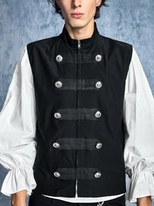 ROMWE MEN Street Life Áo vest nam phong cách sân đấu - màu đen - Xem 2