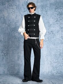 ROMWE MEN Street Life Áo vest nam phong cách sân đấu - màu đen - Xem 6