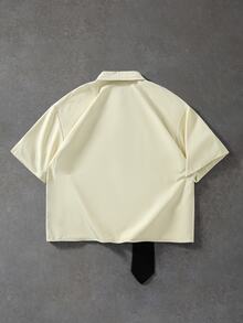 ROMWE MEN Men's Tie Patchwork Loose Short Sleeve Shirt - Apricot - View 3