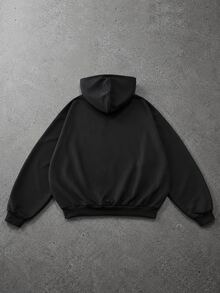 ROMWE MEN Street Life 男士休閒十字印花連帽衛衣，秋季 - 黑色 - 查看 2