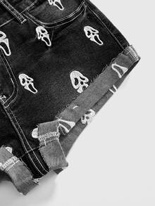 ROMWE Goth 复古朋克哥特低腰牛仔短裤 - 黑色 - 查看 5