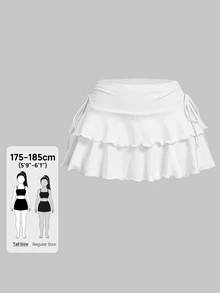SHEIN Tall 女款純色側綁帶腰部層次休閒迷你裙，適合高個女性 - 白色 - 查看 11