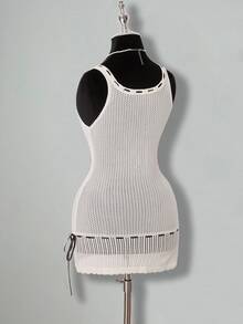 SHEIN ICON Women's Sweater Dress, Black & White, Sexy Backless Bowknot Design Fall Women Clothes - Black and White - View 7