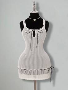 SHEIN ICON Women's Sweater Dress, Black & White, Sexy Backless Bowknot Design Fall Women Clothes - Black and White - View 8