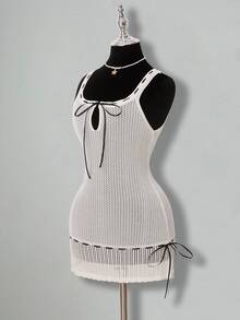 SHEIN ICON Women's Sweater Dress, Black & White, Sexy Backless Bowknot Design Fall Women Clothes - Black and White - View 4