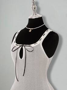 SHEIN ICON Women's Sweater Dress, Black & White, Sexy Backless Bowknot Design Fall Women Clothes - Black and White - View 5