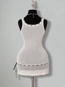 SHEIN ICON Women's Sweater Dress, Black & White, Sexy Backless Bowknot Design Fall Women Clothes - Black and White - View 2