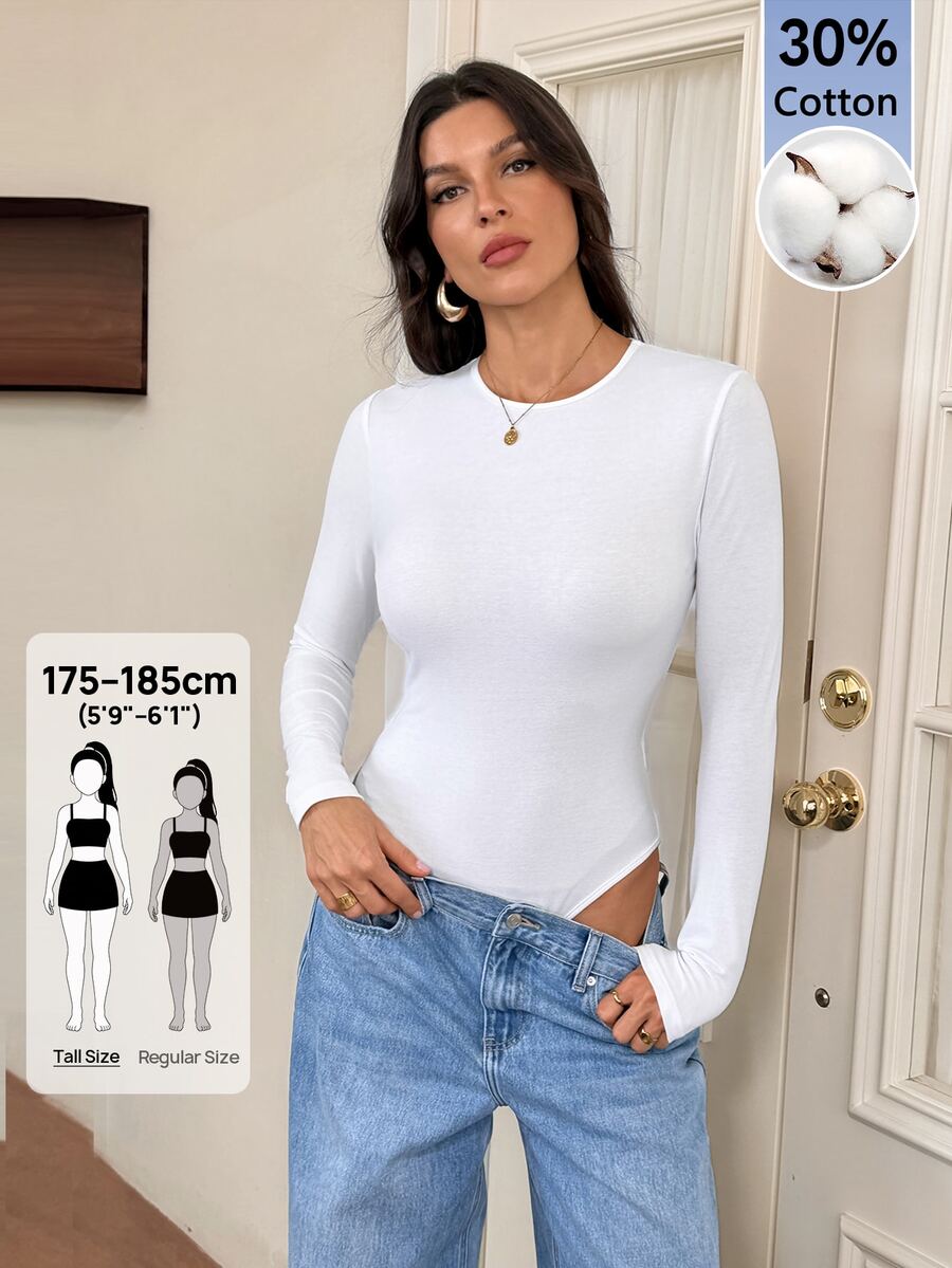 SHEIN Tall 純色修身春季女款連身衣 - 白色 - 查看 1