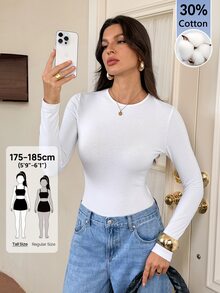 SHEIN Tall 純色修身春季女款連身衣 - 白色 - 查看 8
