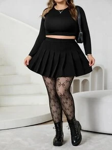 SHEIN CURVE+ Plus Size Women's Bow Pattern Mesh Leggings - Black - View 2