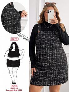 SHEIN CURVE+ Plus Size Women's Casual Black Strap Dress With Pockets - Black and White - View 1
