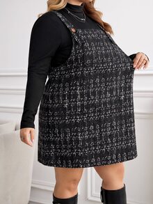 SHEIN CURVE+ Plus Size Women's Casual Black Strap Dress With Pockets - Black and White - View 3