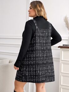 SHEIN CURVE+ Plus Size Women's Casual Black Strap Dress With Pockets - Black and White - View 2