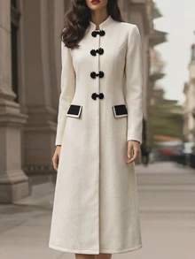 Omancia Women's Colorblock Fashion Versatile Daily Wear Wool Blend Coat - Apricot - View 5