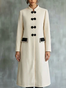 Omancia Women's Colorblock Fashion Versatile Daily Wear Wool Blend Coat - Apricot - View 3