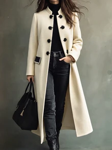 Omancia Women's Colorblock Fashion Versatile Daily Wear Wool Blend Coat - Apricot - View 1