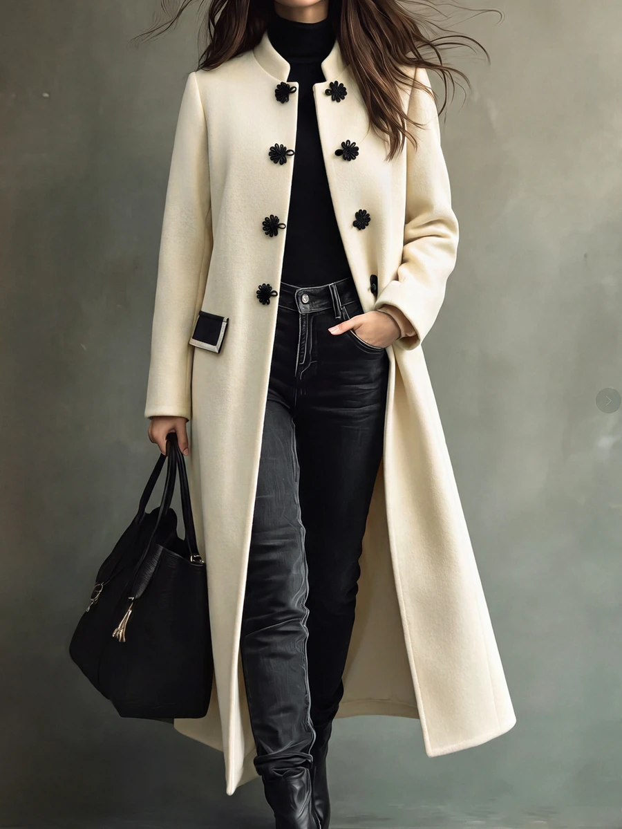 Omancia Women's Colorblock Fashion Versatile Daily Wear Wool Blend Coat - Apricot - View 1