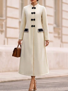 Omancia Women's Colorblock Fashion Versatile Daily Wear Wool Blend Coat - Apricot - View 4