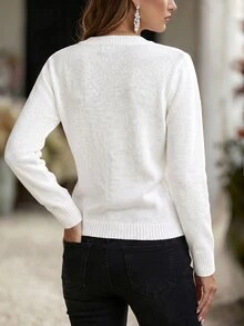 Breezaya Autumn/Winter New Unique Lace Design Slim Fit Flattering Women's Thin Cardigan Teachers' Day Brunch Office White French Elegant Casual - White - View 2