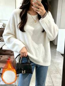 SHEIN Women's /Winter Festival Outfits Comfortable Versatile Plush Long Sleeve Sweater For Daily Wear - White - View 1