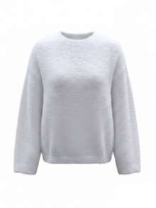 SHEIN Women's /Winter Festival Outfits Comfortable Versatile Plush Long Sleeve Sweater For Daily Wear - White - View 4