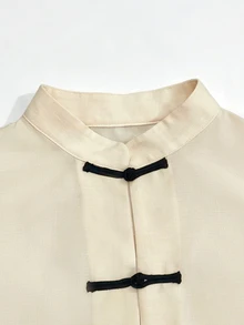SHEIN Holidaya ชุดเดรสทูนิคติดกระดุมหน้าลายกบ - สีแอปริคอท - ดู 4