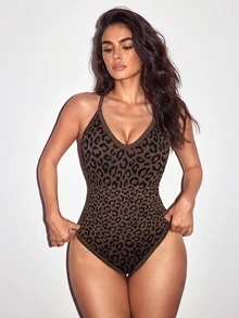 Slayform Women's Seamless Sleeveless Leopard Print Sexy Sports Jumpsuit, Suitable For Workout, Running, Yoga - Khaki - View 5