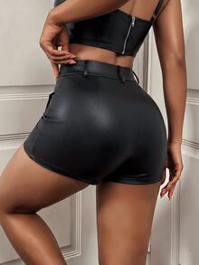 BamGleam Falda pantalón asimétrica para mujer - Negro - Ver 2