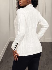 BamGleam Women's Elegant White Autumn Knitted Cardigan,Long Sleeve Striped Fried Dough Twists Button Loose Office Party Fall Clothing Tops - White - View 2