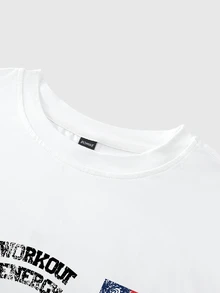 ROMWE MEN Street Life Men's Letter Print Crew Neck Long Sleeve T-Shirt, Suitable For Daily Wear In Spring And Summer - White - View 6