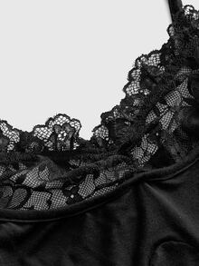 ROMWE Goth Plus Size Sexy Butterfly Lace Patchwork Minimalist Versatile Long Camisole Top - Black - View 4