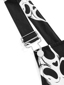 ROMWE Goth Plus Size Skull Print Bib Overalls - Black - View 4