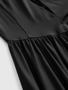 ROMWE Gothic Style Off-Shoulder Mesh Patchwork Deep V-Neck Asymmetrical Hem Dress - Black - View 5